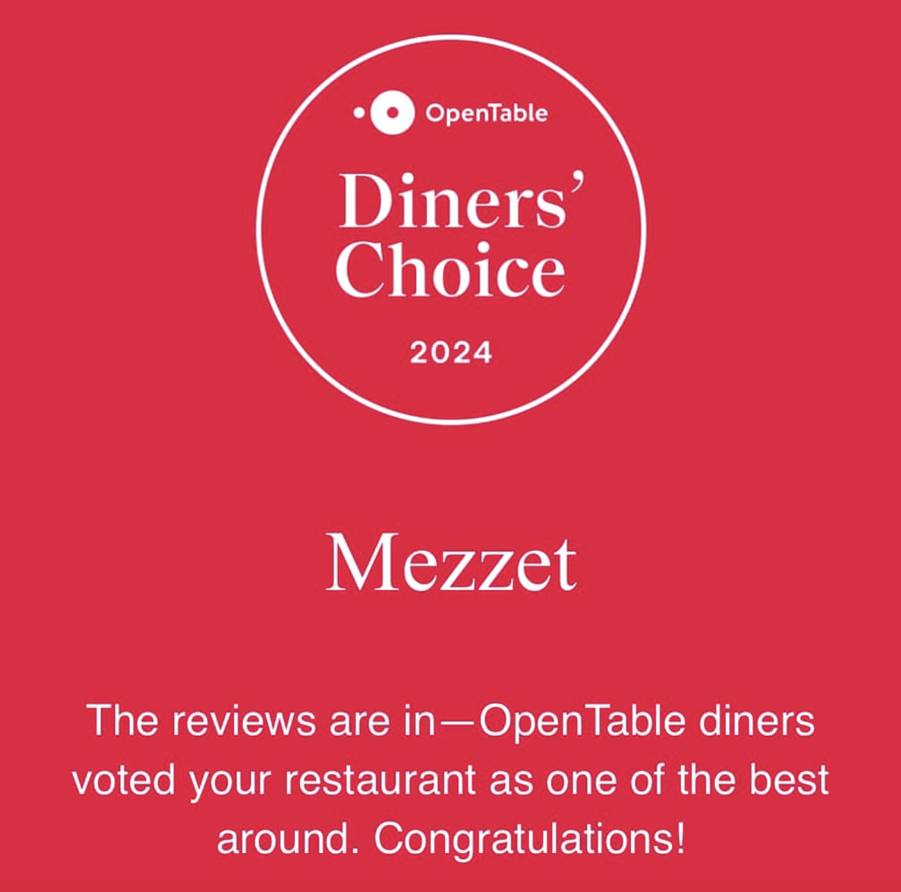 Mezzet Diners choice Open Table 2024